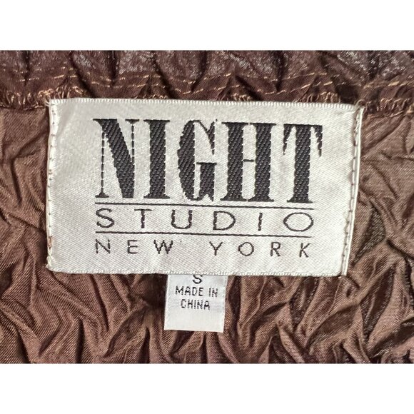 Night Studio New York Brown Ruffled Textured Button-Up Lightweight Jacket Small - Picture 5 of 6